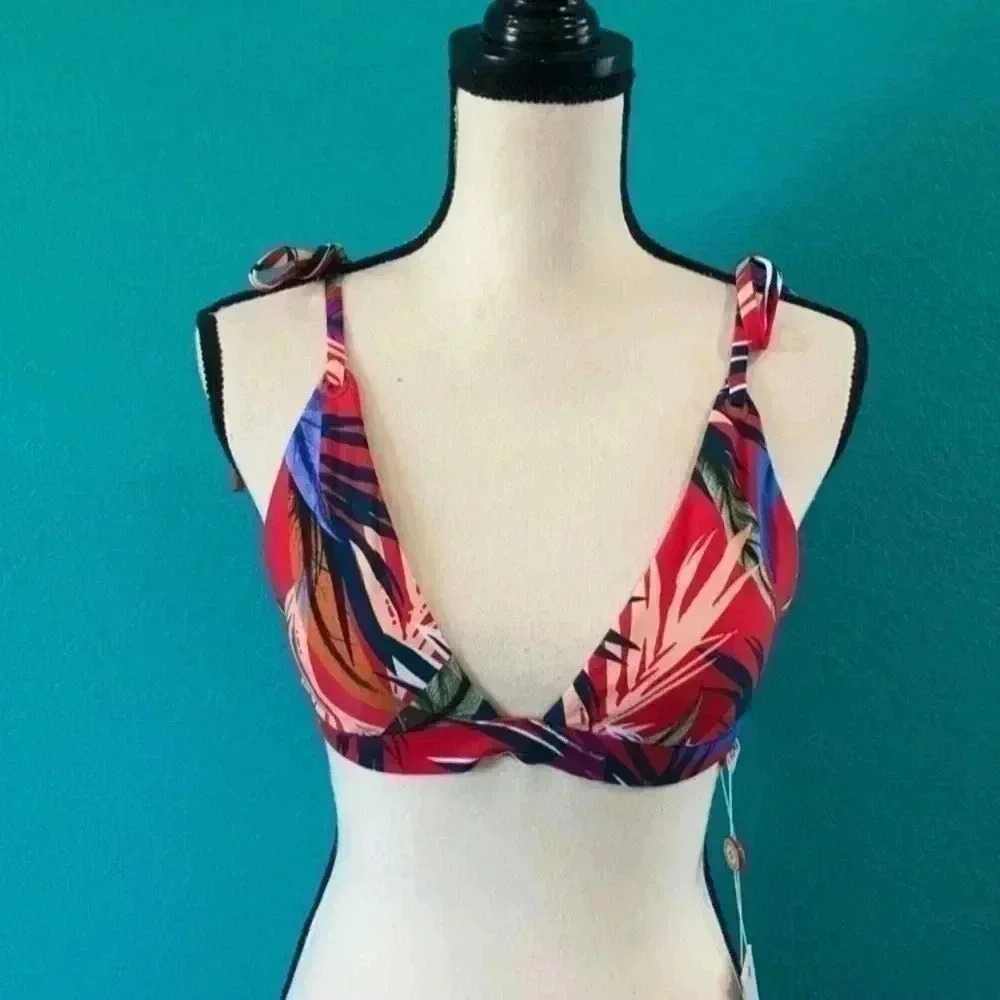 New with tags red carter bikini top in a pepper tropical print in size medium